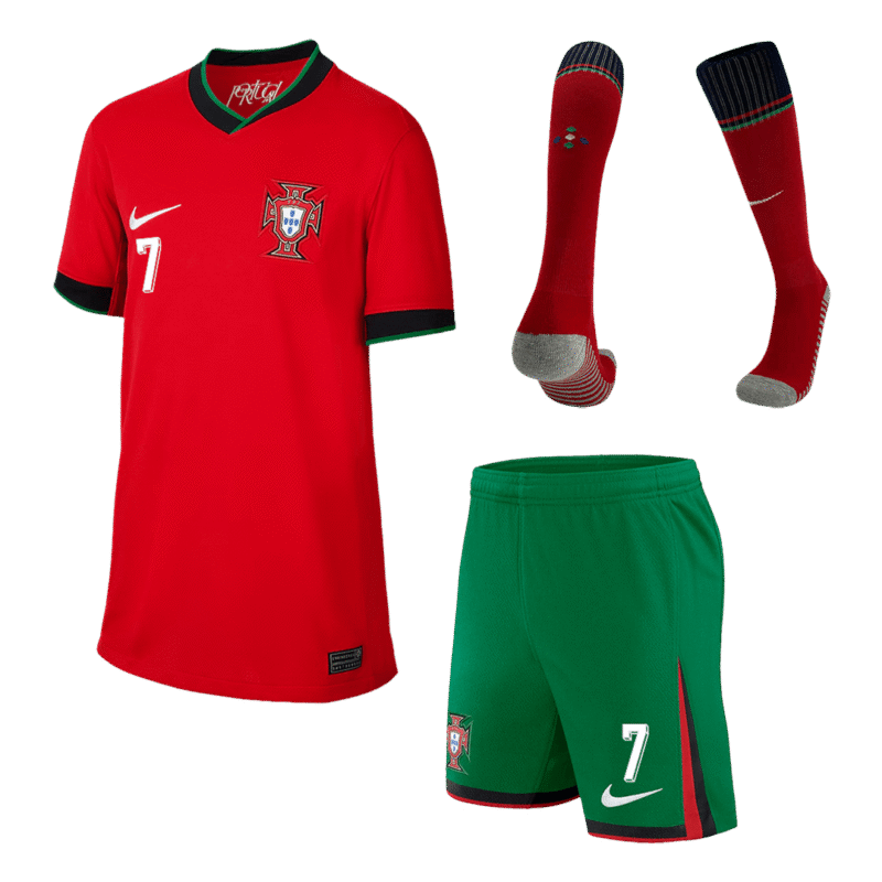 RONALDO #7 Portugal Home Kinder Fußball Trikots Full Kit EURO 2024