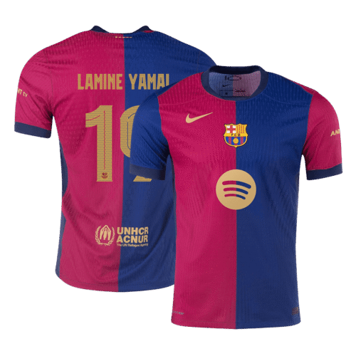 LAMINE YAMAL #19 Barcelona Home Authentic Soccer Jersey 2024/25 -UCL Spotify Logo Without Text