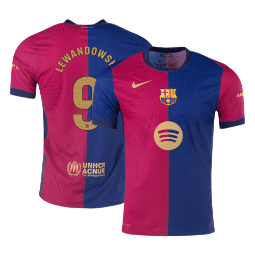 LEWANDOWSKI #9 Barcelona Home Authentic Soccer Jersey 2024/25 - Spotify Logo Without Text