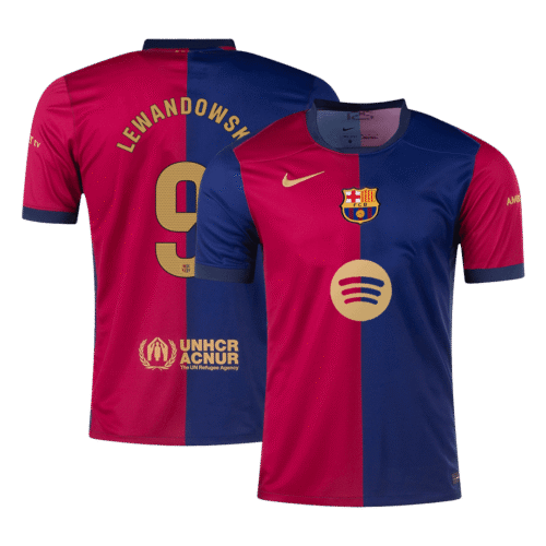 LEWANDOWSKI #9 Barcelona Home Soccer Jersey 2024/25 - Spotify Logo Without Text