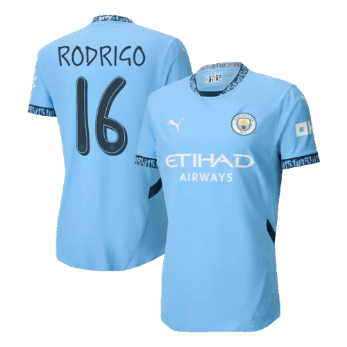 RODRIGO #16 Manchester City Home Authentic Soccer Jersey 2024/25 - UCL
