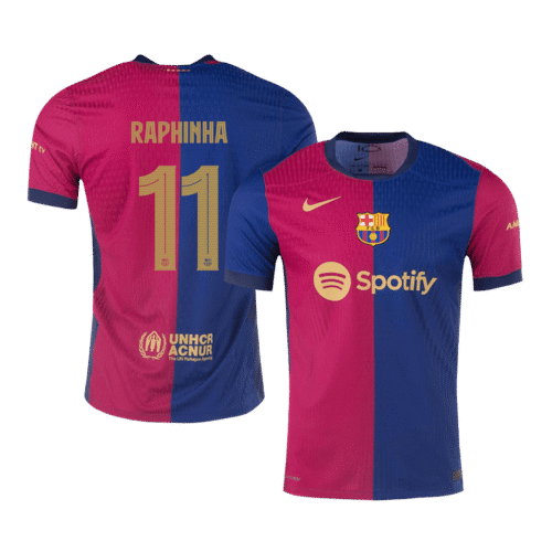 RAPHINHA #11 Barcelona Home Authentic Soccer Jersey 2024/25- UCL