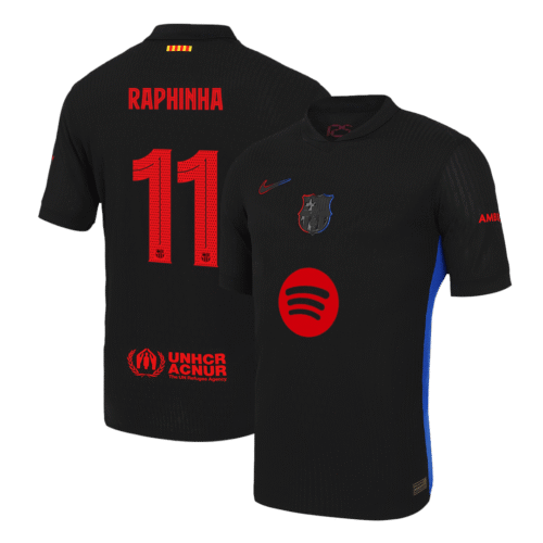 RAPHINHA #11 Barcelona Away Authentic Soccer Jersey 2024/25 - UCL (Spotify Logo Without Text)