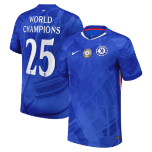 CHAMPIONS DU MONDE #25 Chelsea Home Soccer Jersey 2025/26 avec écusson de poitrine