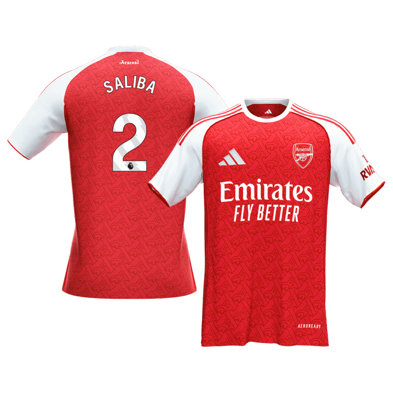608407_1 SALIBA #2 Arsenal Home Soccer Jersey 2025/26