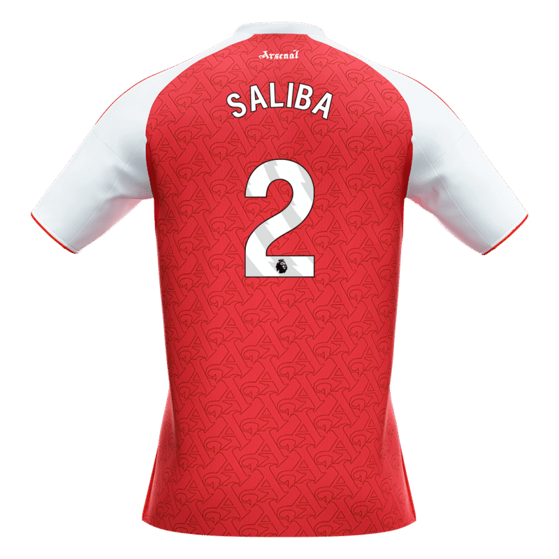 608407_2 SALIBA #2 Arsenal Home Soccer Jersey 2025/26