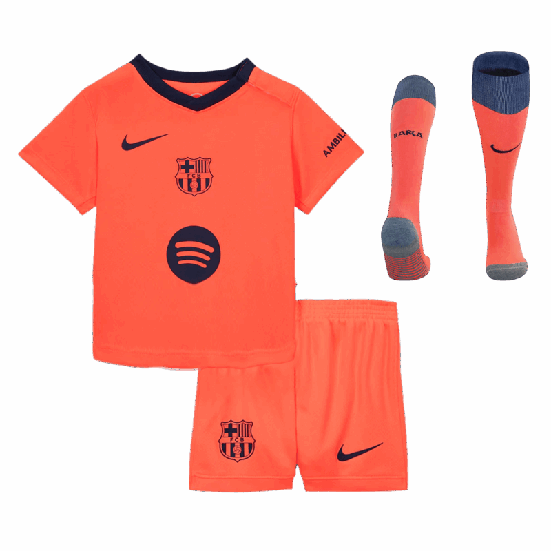 615827_1 Kid's Barcelona Third Away Soccer Jersey Kit(Jersey+Shorts+Socks) 25/26 Orange