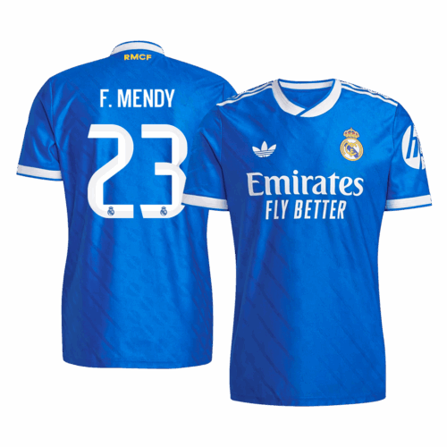 611440_1 F. MENDY #23 Authentic Real Madrid Third Away Soccer Jersey 2025/26 Blue