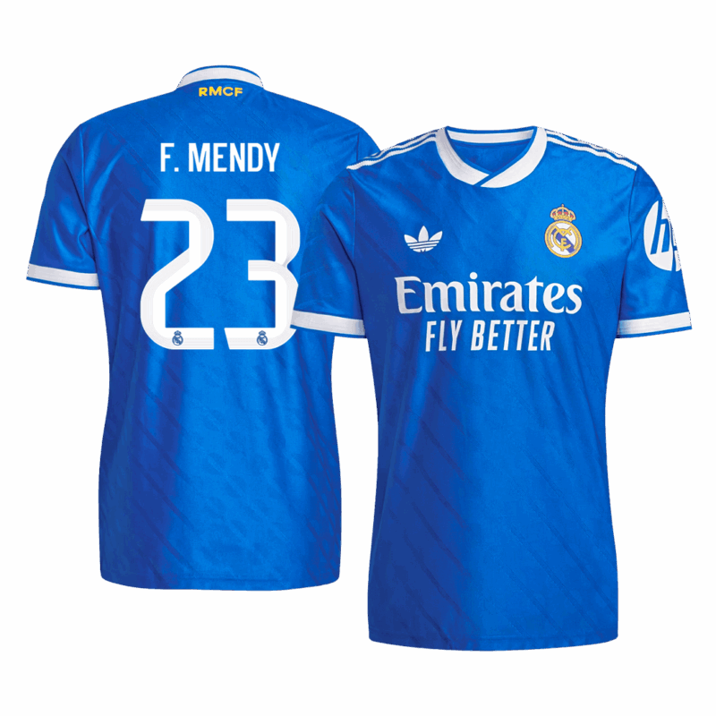 611440_1 F. MENDY #23 Authentic Real Madrid Third Away Soccer Jersey 2025/26 Blue