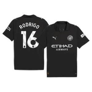 613999_1 RODRIGO #16 Manchester City Away Soccer Jersey 2025/26 Black