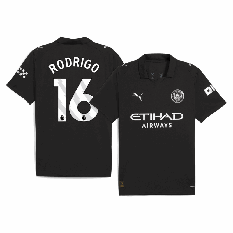 613999_1 RODRIGO #16 Manchester City Away Soccer Jersey 2025/26 Black