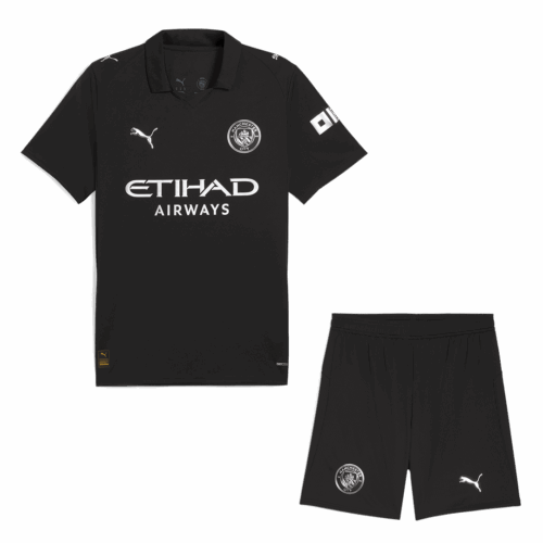 614001_1 Manchester City Away Soccer Jersey Kit(Jersey+Shorts) 2025/26 Black