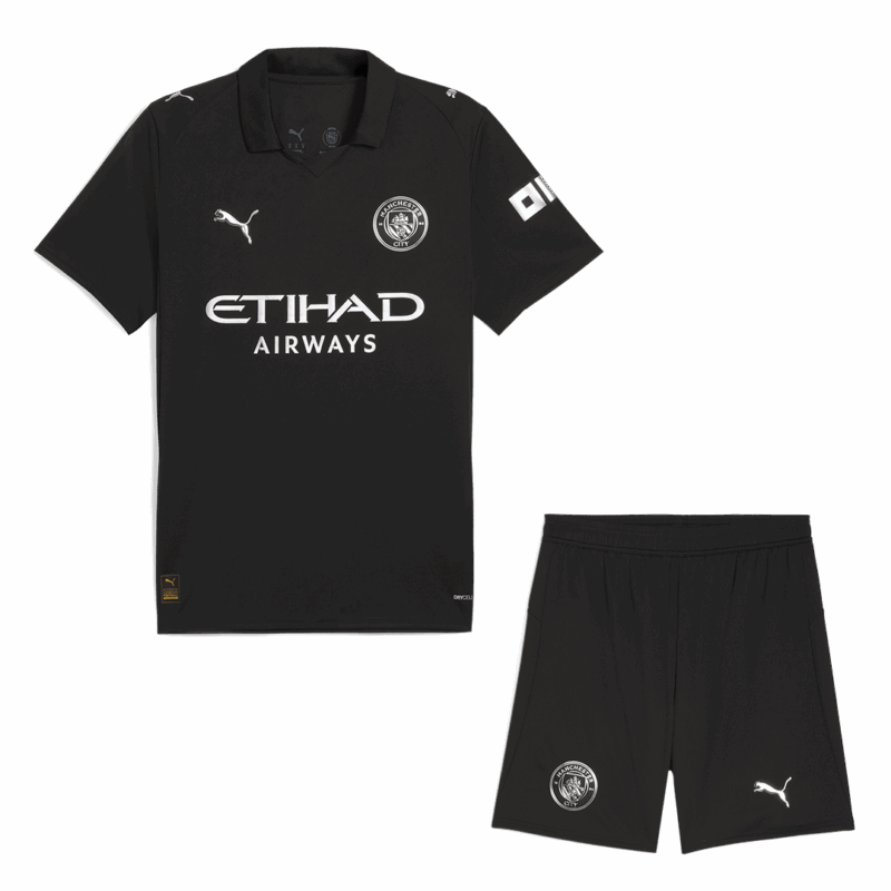 614001_1 Manchester City Away Soccer Jersey Kit(Jersey+Shorts) 2025/26 Black